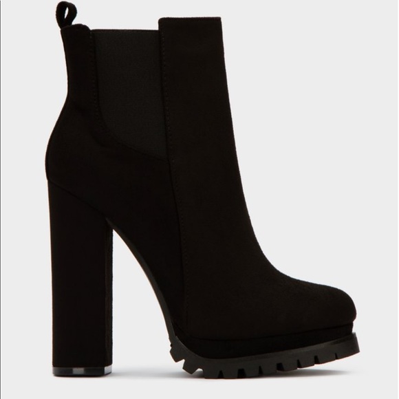 Black Ankle High Chunky Heel Booties - Picture 4 of 7